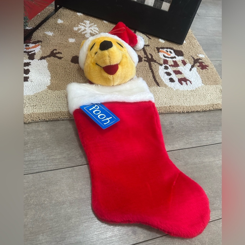 New Vintage Winnie the Pooh Christmas Stocking Pooh Bear Plush 3D New with Tags - Picture 8 of 16